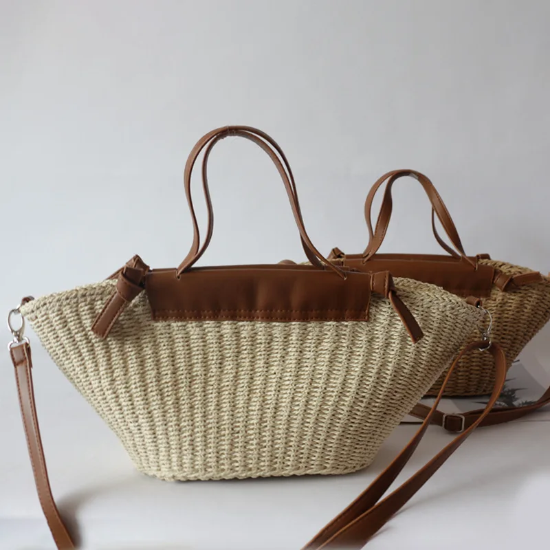 

2021 Summer Straw Woven Large Capacity Ladies Handbags Womens Beach Tote Bag Womens Rattan Purse New Shoulder Bag Ladies Handbag