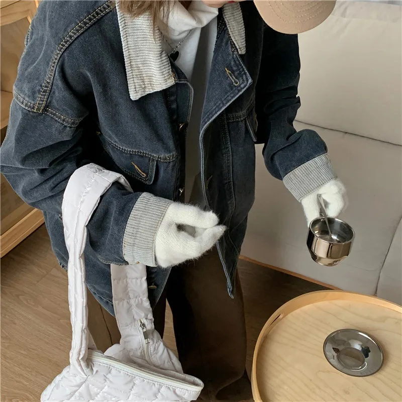 Женская джинсовая куртка в полоску голубая винтажная модная куртка-карго стиле