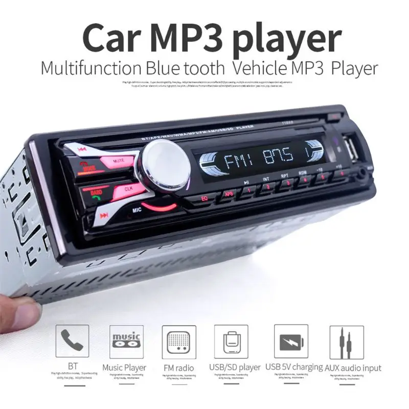 

1188B Bluetooth Car Stereo 1Din Player With Phone Holder In-Dash Fm Radio