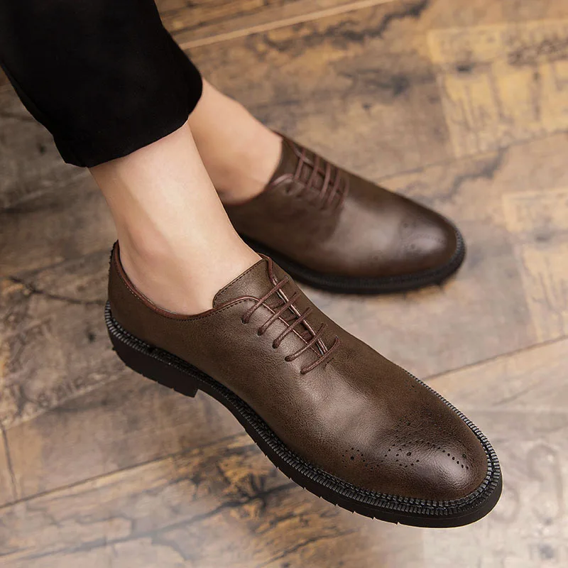 

Oxford Shoes For Men 2020 Brand Designer Large Leather Business Men Wedding Party Dress Shoes Retro Patent Big Size 38-47 Brown