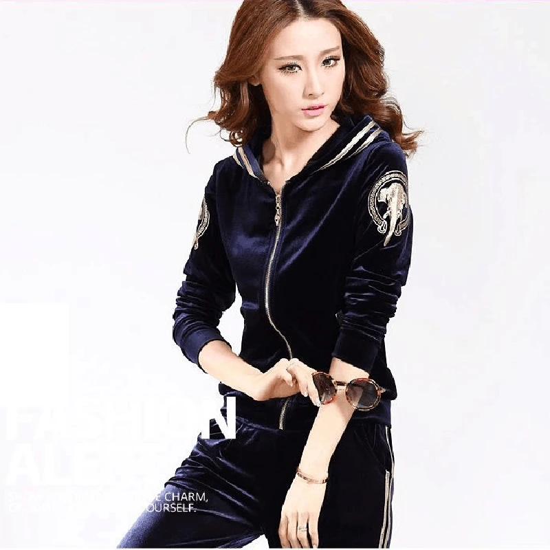 Женские бархатные спортивные костюмы новинка 2020 осенняя куртка с капюшоном и