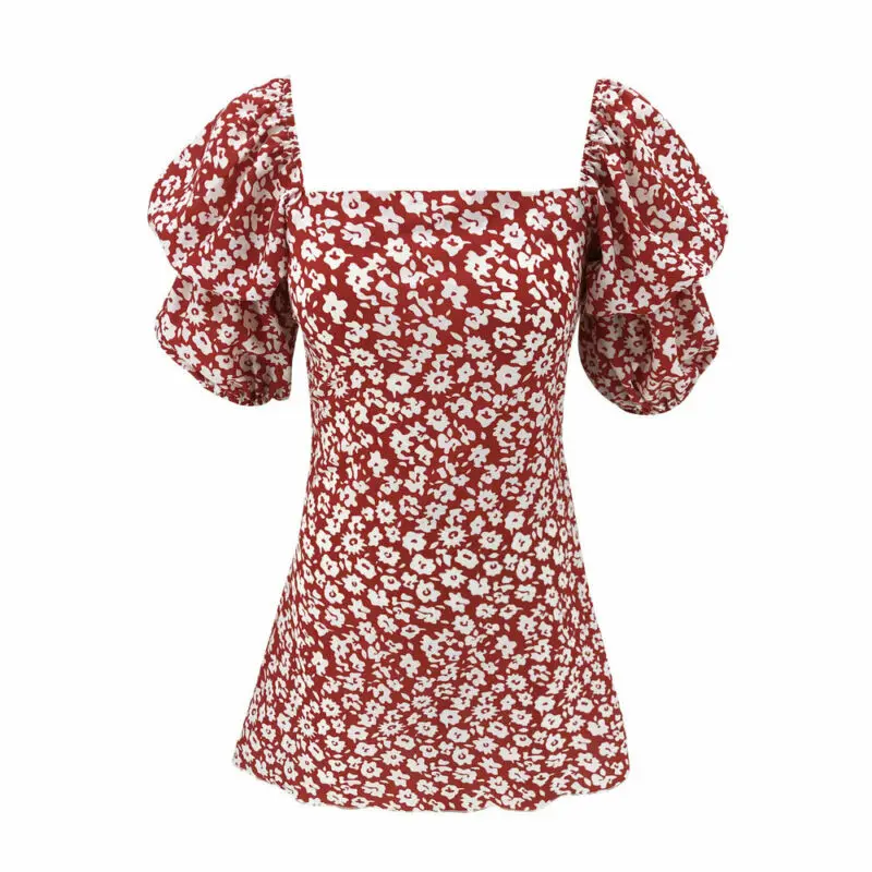 Платье женское с коротким рукавом-фонариком пикантный красный пляжный Мини