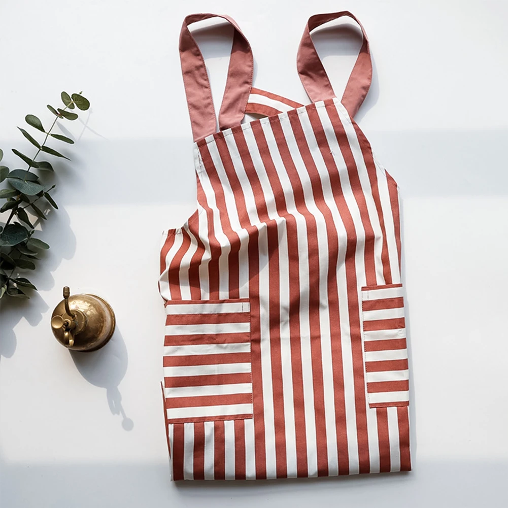 

Kitchen Apron Fashion Stripe Wave Point Apron Women Girls Cotton Cotton Apron with 2 Pockets for Cooking Baking and Gardening