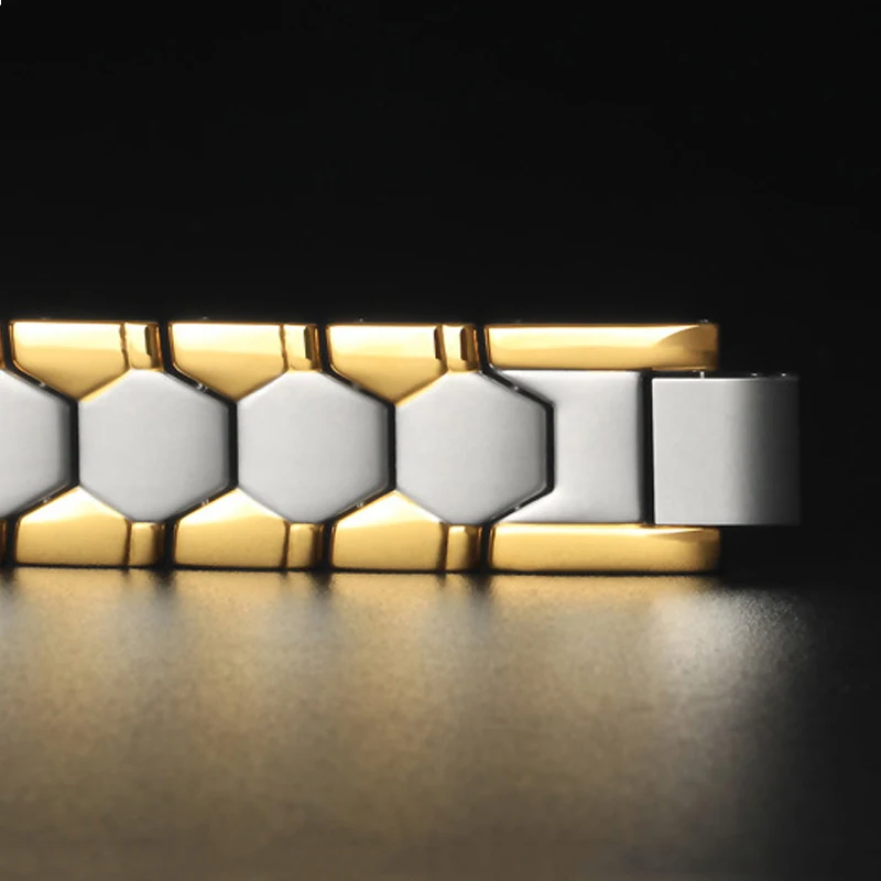 

Luxury Men Bracelet Stainless Steel Gold Energy Health Magnet Arthritis Chain Hip Hop Unisex Women Jewelry Gift