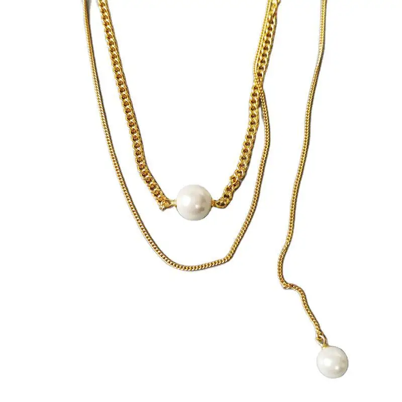 

S925 Silver Layer Necklace Size Bead Double Pendant Female Elegant New Accessories Pearl Chain Punk Tassel Harajuku Bohemia
