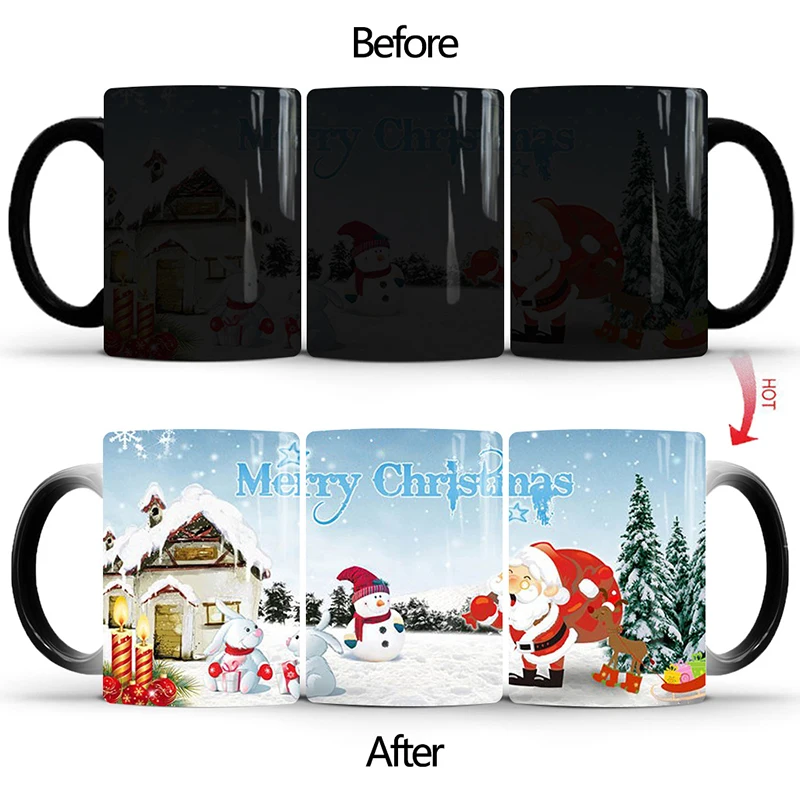 

Dropshipping 1Pcs 350ml New Merry Christmas Color Change Mugs Milk Coffee Cups Best Gift for Family Children Lovers