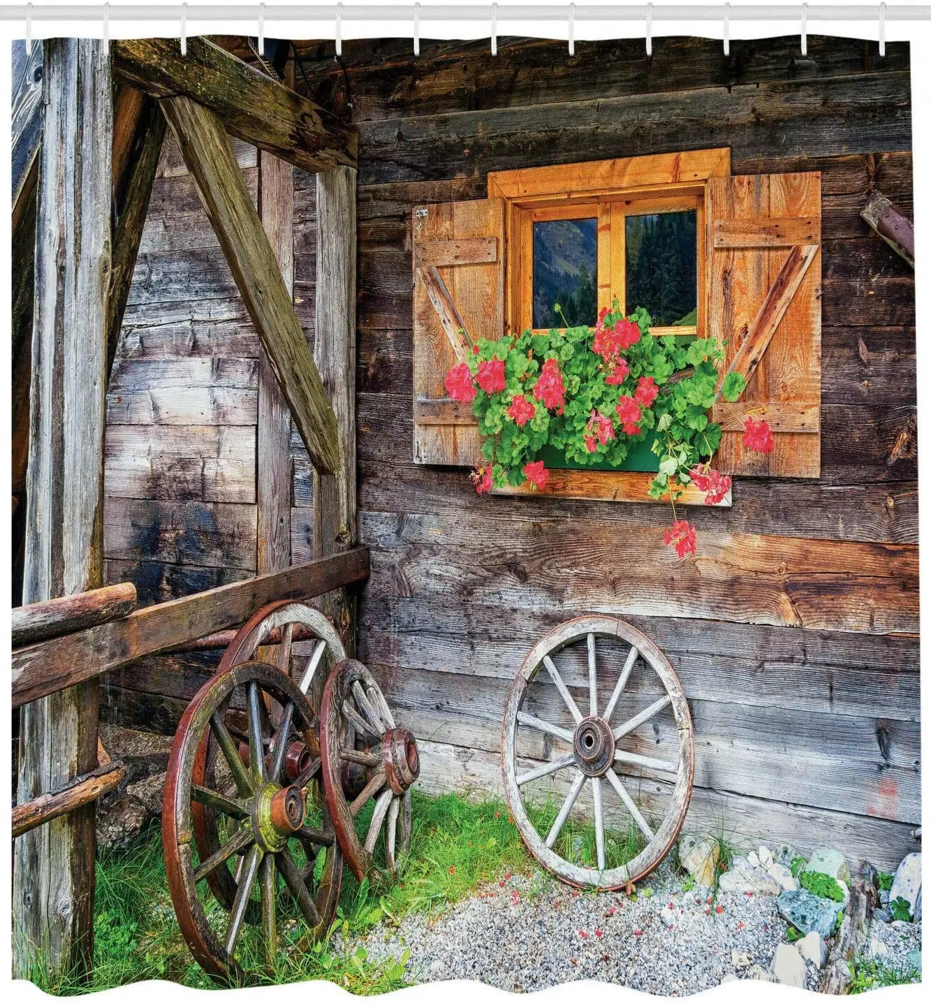 

Rustic Shower Curtain Farmhouse Countryside Print for Bathroom Bathroom Accessories Creative Has 12 Hooks 180X180CM