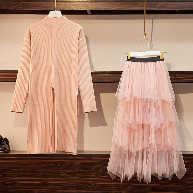 Женский трикотажный комплект из двух предметов повседневный Однотонный свитер с