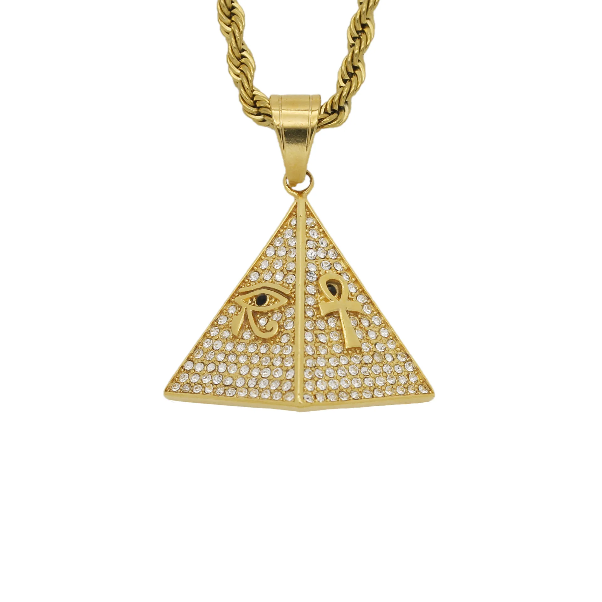 

Pyramid Eye Of Horus & Ankh Pendant Necklaces For Women And Men Gold Color Iced Out Bling Ancient Egypt Jewelry Dropshipping