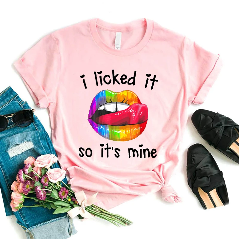 Женские футболки Забавные с надписью I Licked It's Mine розовый топ женская одежда