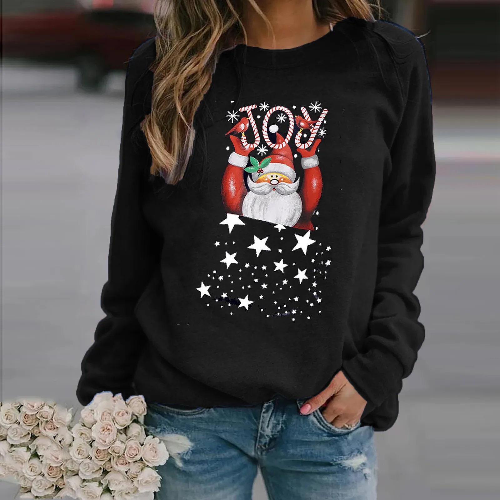 Женская рождественская одежда толстовка с рисунком Санта Клауса и лося Женские