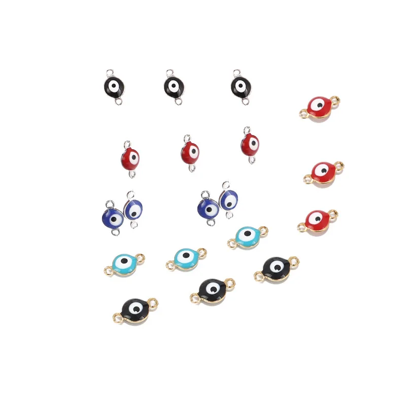 Mixed Color 20PCS Stainless Steel Evil Eye Charm Connectors 6mm Gold Fashion Connector Beads for DIY Necklace Bracelet Jewelry Making - Color: Mixed Color