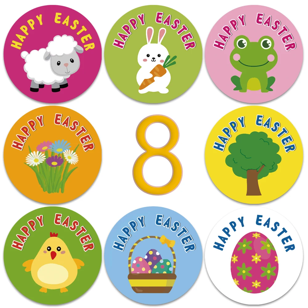 

500Pcs Happy Easter Self Adhesive Paper Sticker Cake Baking Sticker Labels Easter Party Gift Bag Box Envelope Seal Decoration