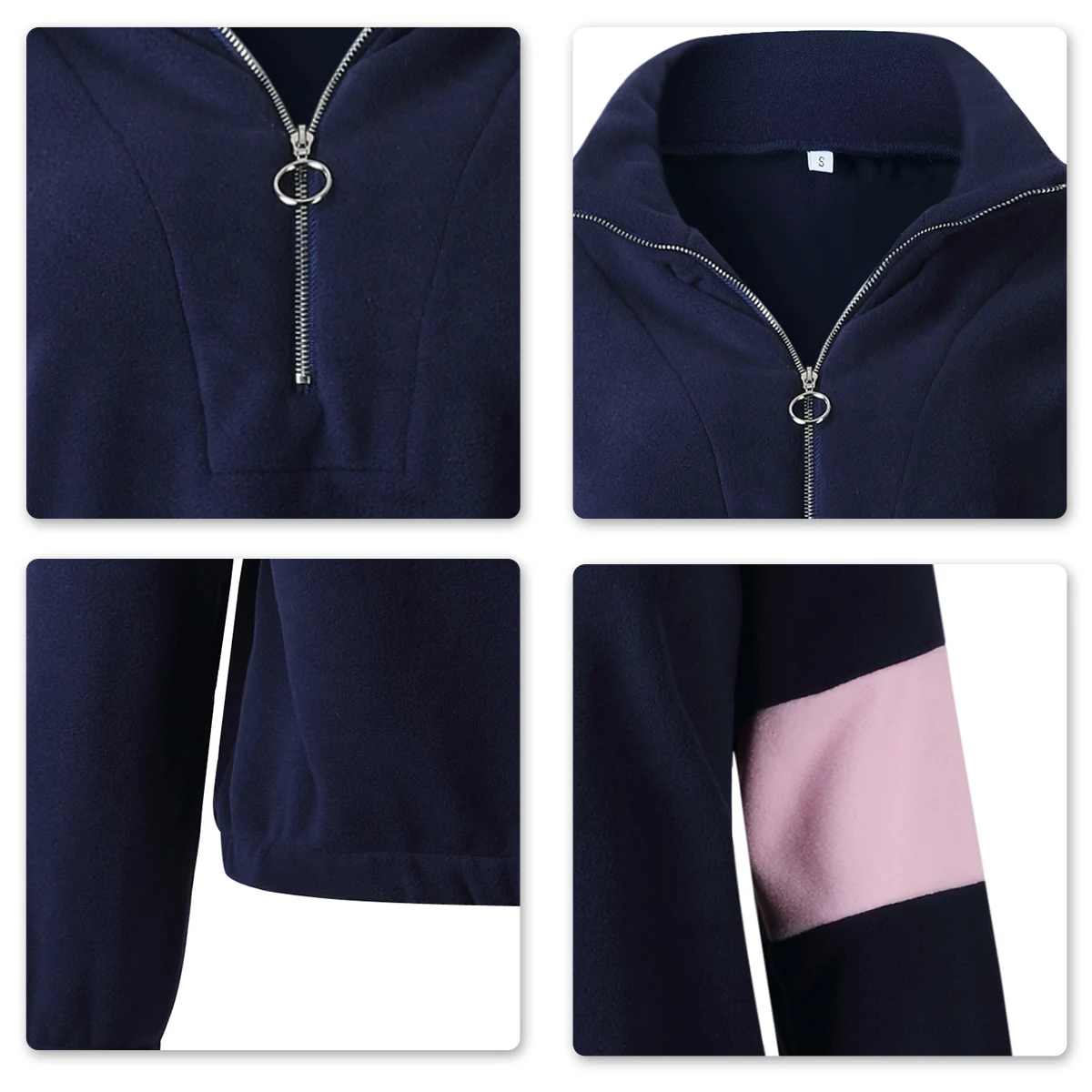 

Women's Hoodie Stand Collar Patchwork Winter Long Sleeve Slim Coat Warm Fleece Thicken Comfortable Casual Solid Color Hoody