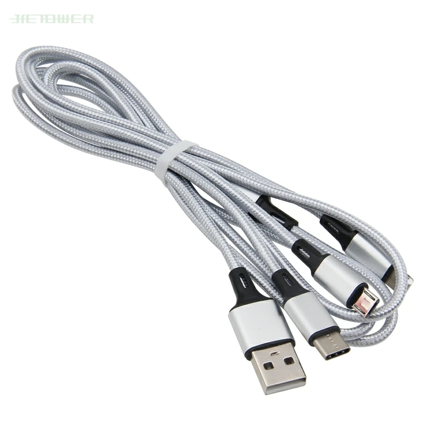 300 шт./лот 3в1 USB кабель для IPhone быстрой зарядки Micro Type C мобильный телефон кабели