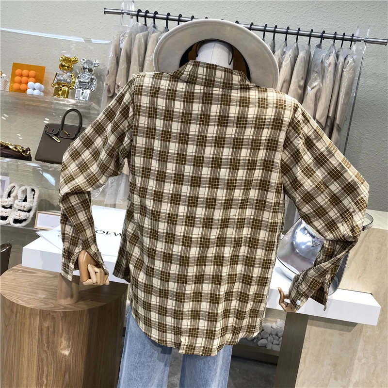 

Niche Design Original Brand 2021 Fashion Matching Color Long Sleeve Lapel Loose Check Shirt + Short Slim Belt Vest Suit