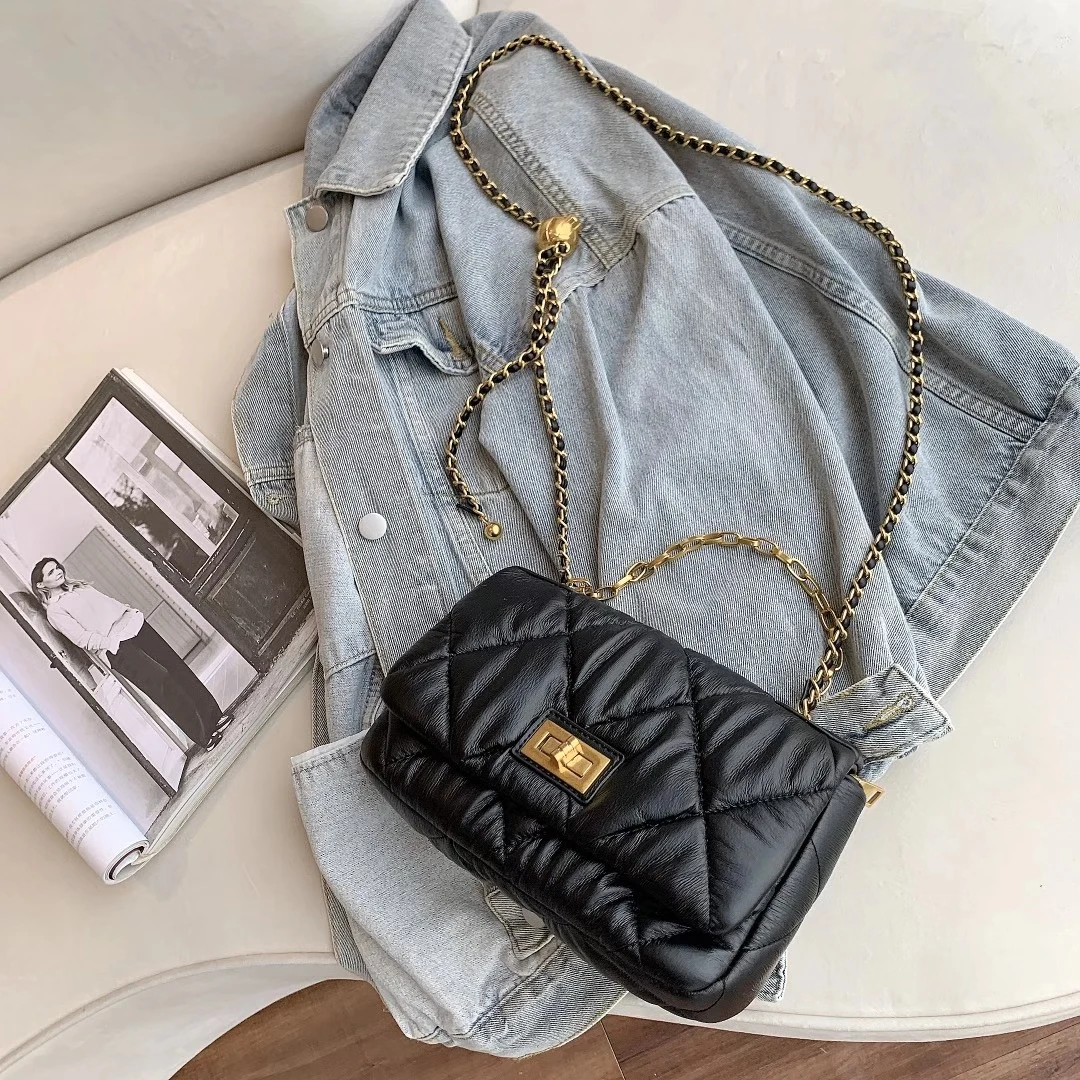 

Women Down Bags Designer Knit Chain Shoulder Bag Messenger Bag Woven Padded Square Quilted Bag Luxury Handbag Pillow Bag