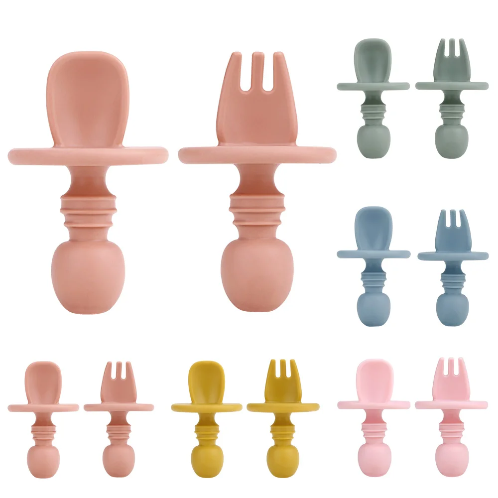 

2Pcs Silicone Baby Spoon and Fork Kids Tableware Children's Utensils Set Toddler Food Utensils Infant Feeding Accessories Goods