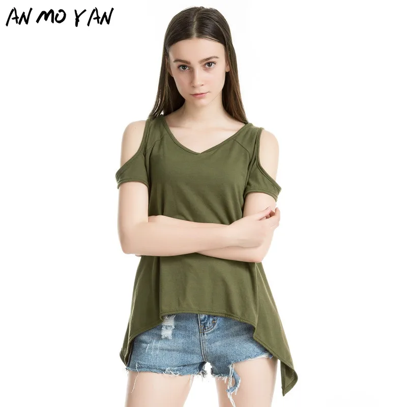 

Женская футболка с коротким рукавом, асимметричным подолом и глубоким V-образным вырезом