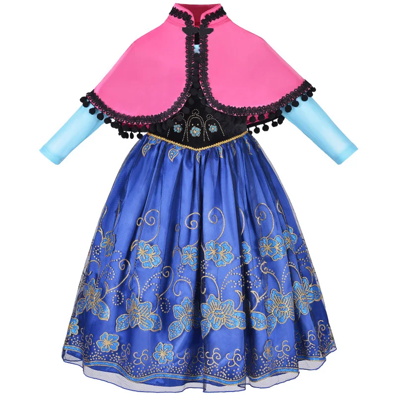 Children Princess Costume Snow Anna Queen Party Dress Up Christmas Carnival Vestidoes Girl Birthday Elegant Cosplay Clothing Wig images - 6
