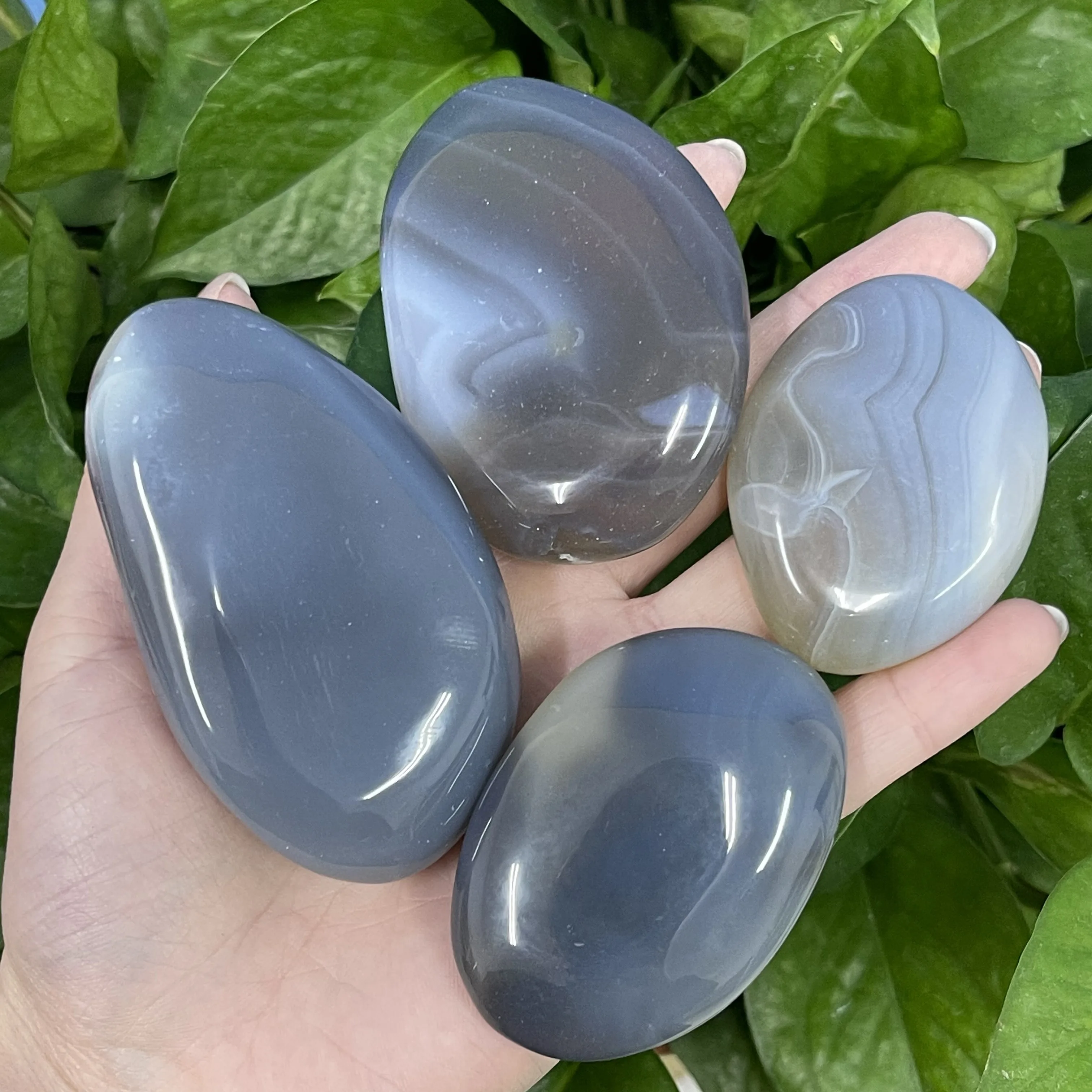 

Natural Gray Agate Palm Stone Massage Healing Energy Stone