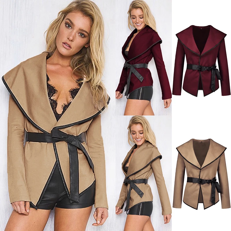 Женская шерстяная открытая куртка пальто верхняя одежда сексуальные на шнуровке