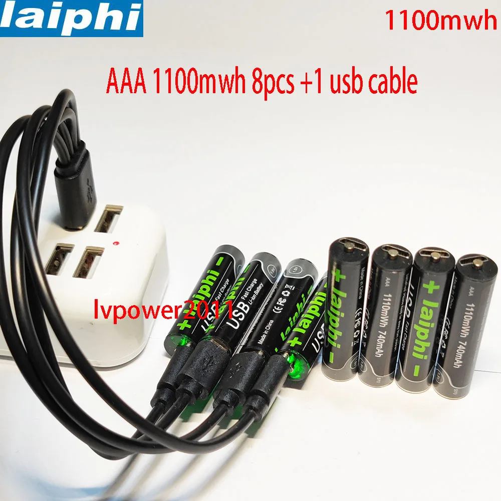 

8pcs laiphi AAA 1.5V 1100mwh USB Rechargeable AAA Lipo Battery li-polymer lithium li-ion battery High capacity
