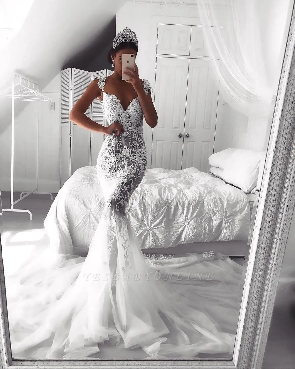 

Vestido De Noiva Sexy Lace Mermaid Wedding Dresses With See-Through Cap Sleeves Bridal Gowns Mariage Bride Dresses