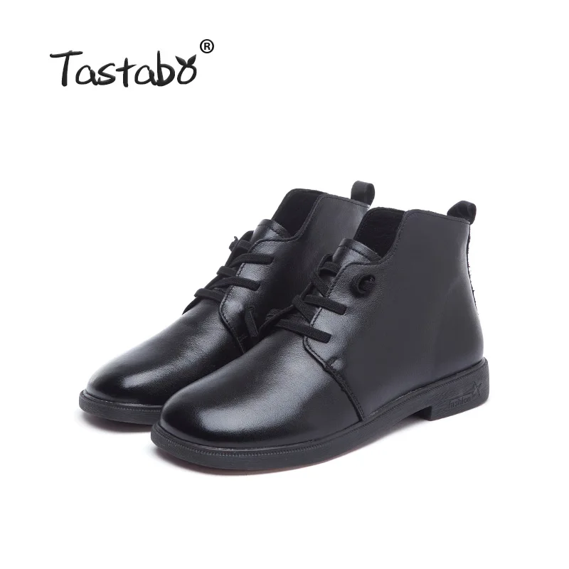 Black Tastabo г. Осенне-зимняя женская обувь с высоким берцем обувь на низком каблуке повседневная обувь женские ботинки коричневого цвета в стиле ретро, S98056 - Цвет: Black