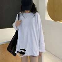 solid basic long sleeve womens tshirt white hollow out o neck t shirts korean version harajuku loose oversized femme tees tops