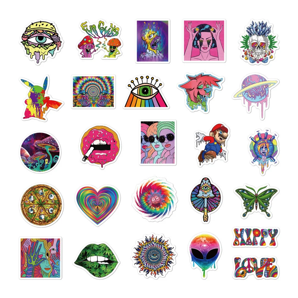 

10/50PCS Cool Colorful Psychedelic Hippie Stickers Graffiti Classic Toy Skateboard Fridge Laptop Motorcycle Luggage Kids Sticker