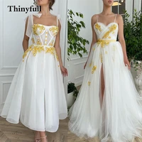thinyfull 2 designs a line short boho wedding dresses gold flower sweetheart spaghetti beach party gowns princess bridal dress