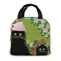 noisydesigns newest picnic travel food storage bag black cat painting food picnic cooler lunch box bag tote women