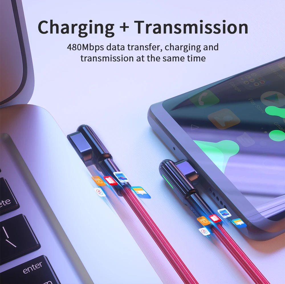 Essager usb type C кабель 3A провод для быстрого заряда шнур 90 градусов USB-C samsung Xiaomi Redmi Note 7 8