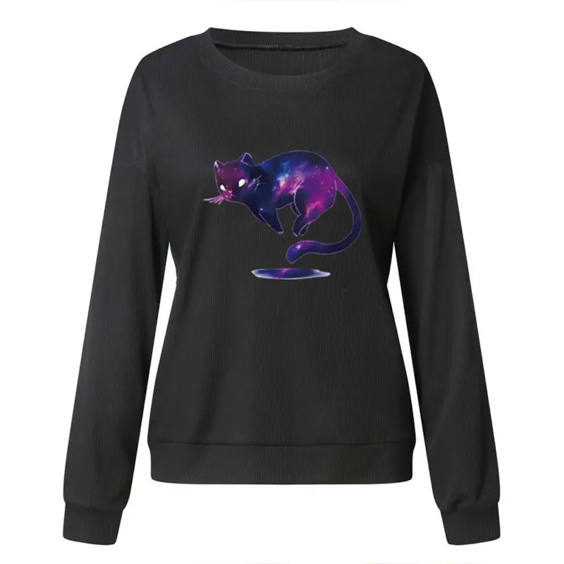

Women Cat Print Loose Pullover Tops T-shirt Long Sleeve Casual Blouse Plus Size