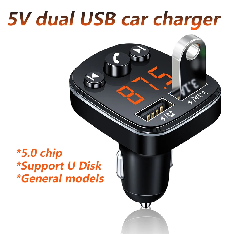 

Bluetooth Adapter Version 5.0 FM Transmitter Car Player Kit Card Car Charger Quick With Dual USB Voltmeter MP3 Player Car Supply