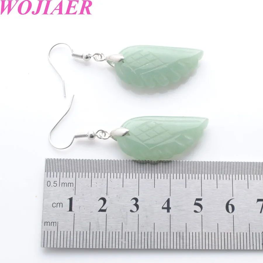 

WOJIAER 6 Pair Angel Wing Drop Earrings Natural Gem Stone Green Aventurines Jewelry Women Christmas Dangle Earrings PW9268