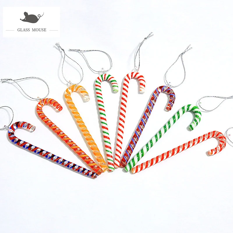 

Custom Handmade Murano Glass Walking Stick Art Ornaments Christmas Tree Decoration Hanging Charms Cane Pendant Accessories Gifts