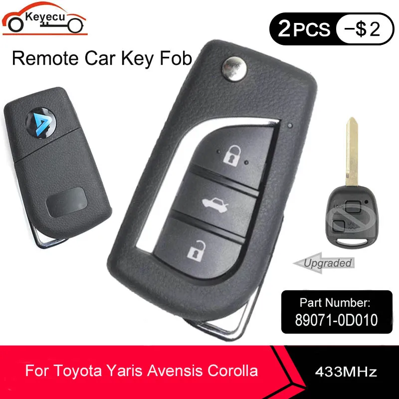 KEYECU Замена новый обновленный дистанционный брелок с uncut TOY47 433 МГц 4C Чип для Toyota Yaris