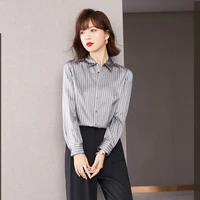 new spring autumn imitation silk striped shirt for women straight long sleeve ol chic blouses and tops