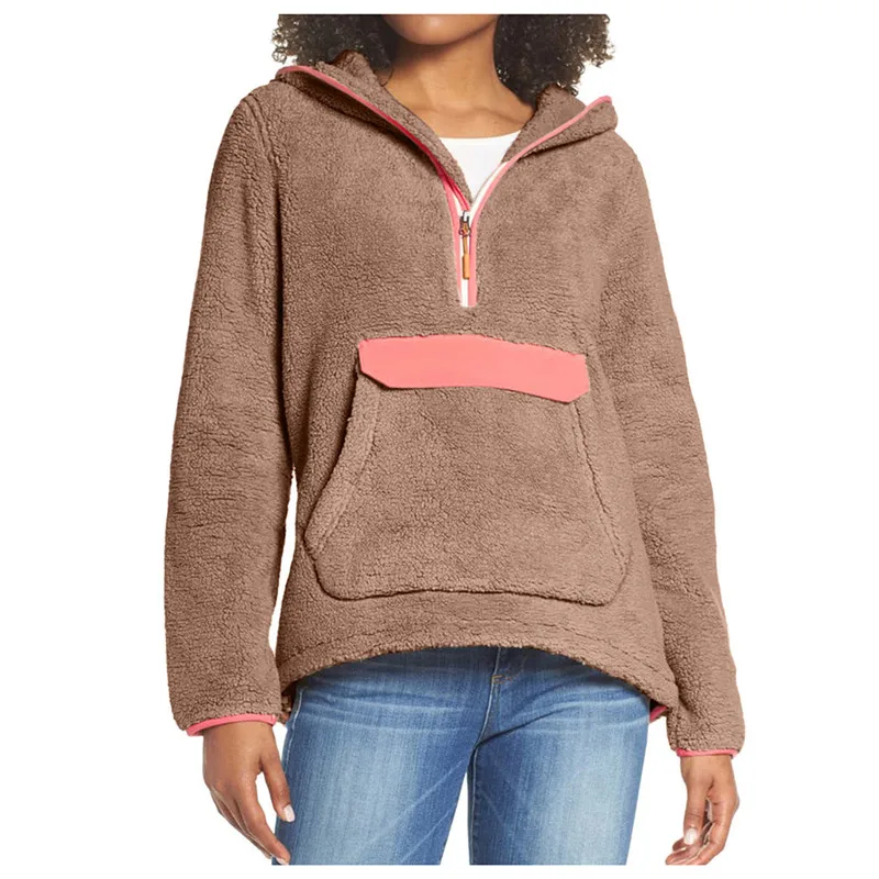 Женский плюшевый свитшот Модный зимний теплый пуловер однотонный из