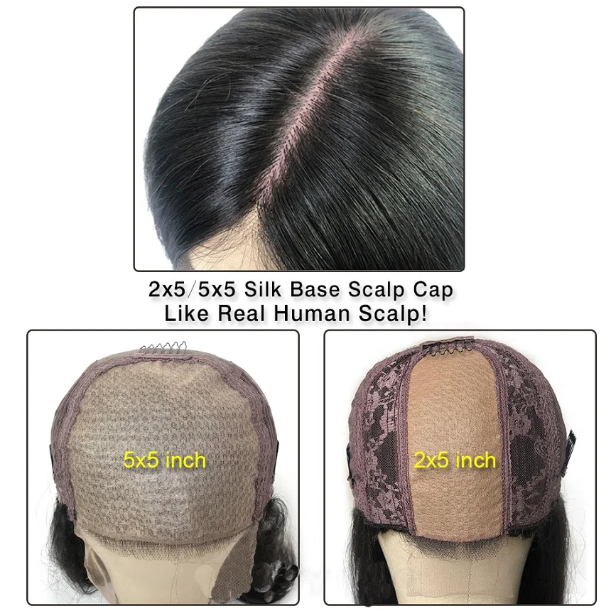 Бразильские волнистые волосы Шёлковые подкладки парик Синтетические на кружеве