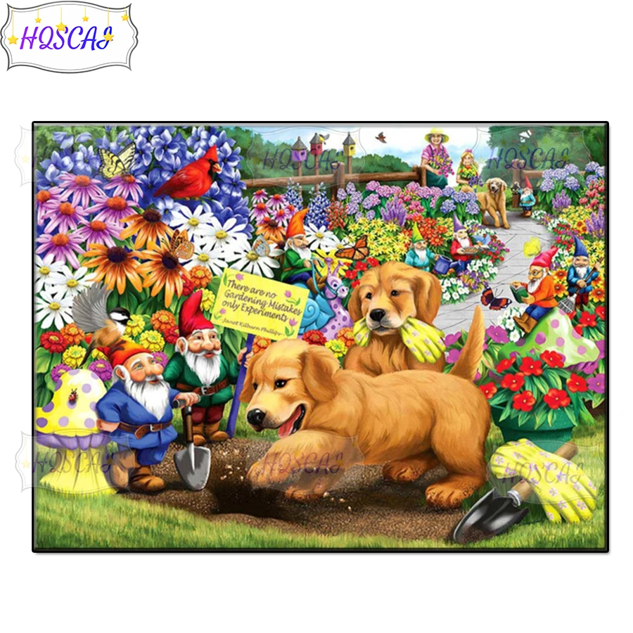 

Diy садовый пейзаж, щенок, карликовый Санта, алмазная живопись, Набор для вышивки крестиком, алмазная живопись, мозаика вышивка-мозаика страз...