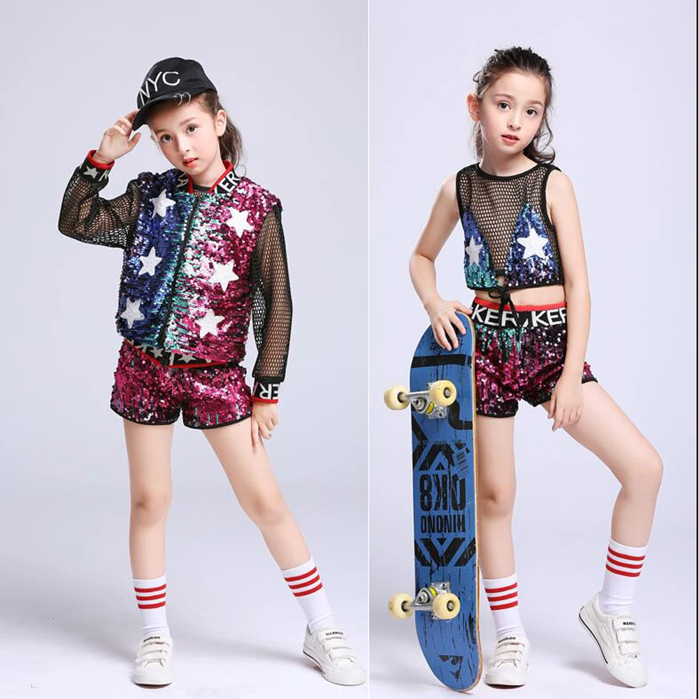 

2021 Girls' shining jazz dance suits, girls' Sequin modern dance suits, boys' embroidered Street Jazz performance costumes