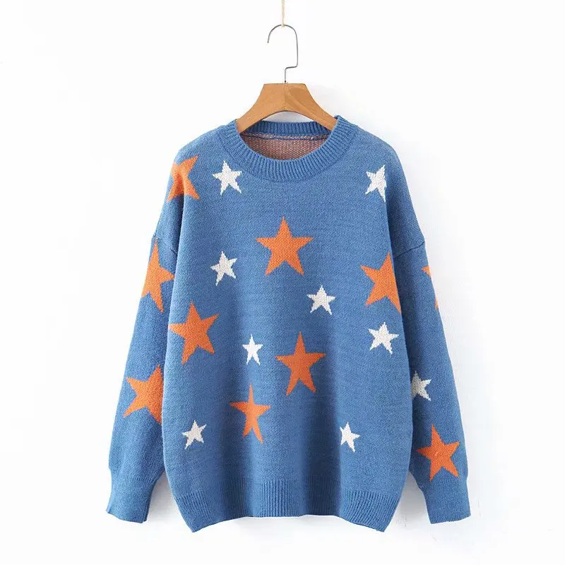 

Women Clothes 2019 Autumn and Winter Clothes Women Lazy Wind Round Neck Five Pointe Star Pull Femme Pullover Women Sweater Women