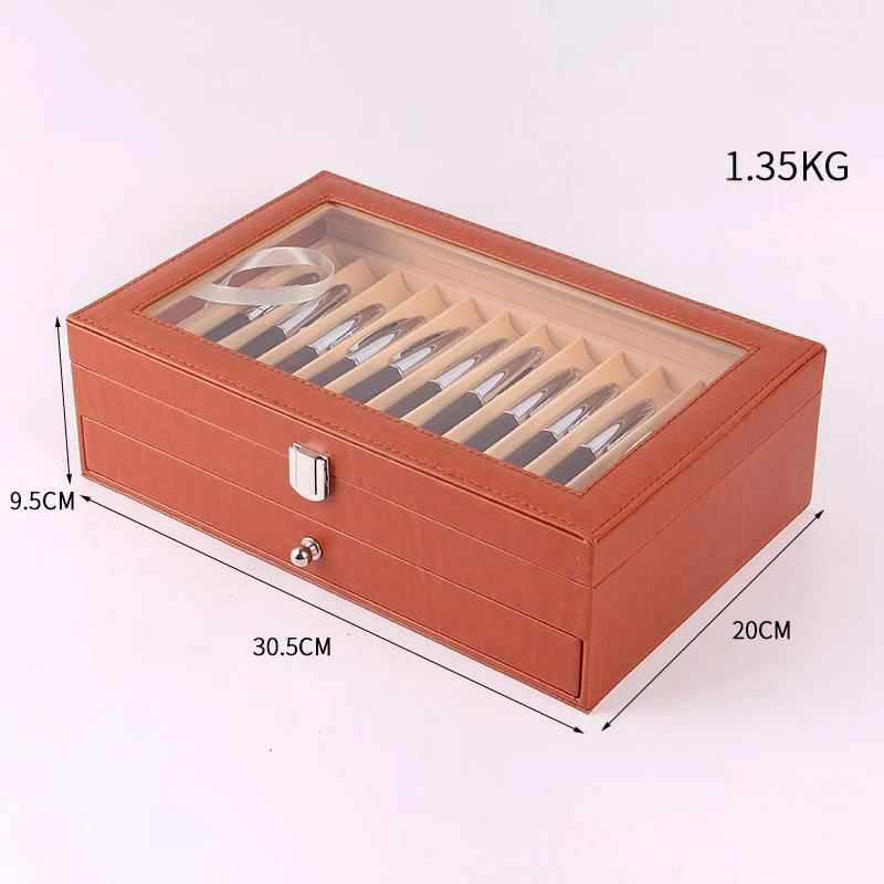 

24 Slots Wooden Fountain Pen Display Case, Luxury Topped PU Leather Pen Display Case Jewelry Organizer