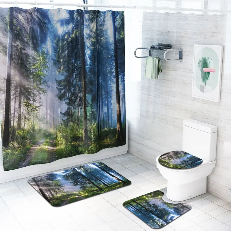 Цветочные занавески для душа и коврик ванной набор коврики туалета крышка