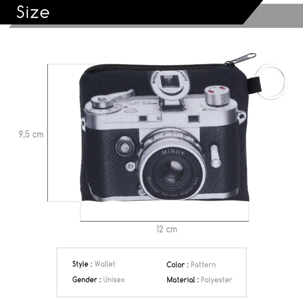 PACGOTH 3D принт винтажный с рисунком камеры кошелек для монет женщин на молнии ткань