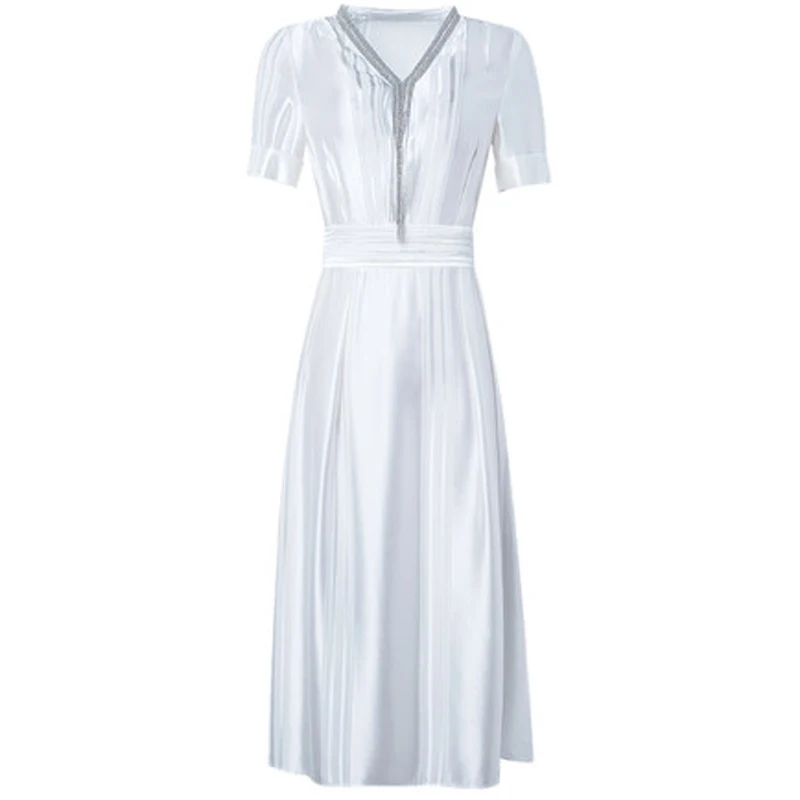 

Beading Tassel V Neck Short Sleeve Summer Designers Midi Aline Dress Women Elegant Lady Office Work Wear Party Robe