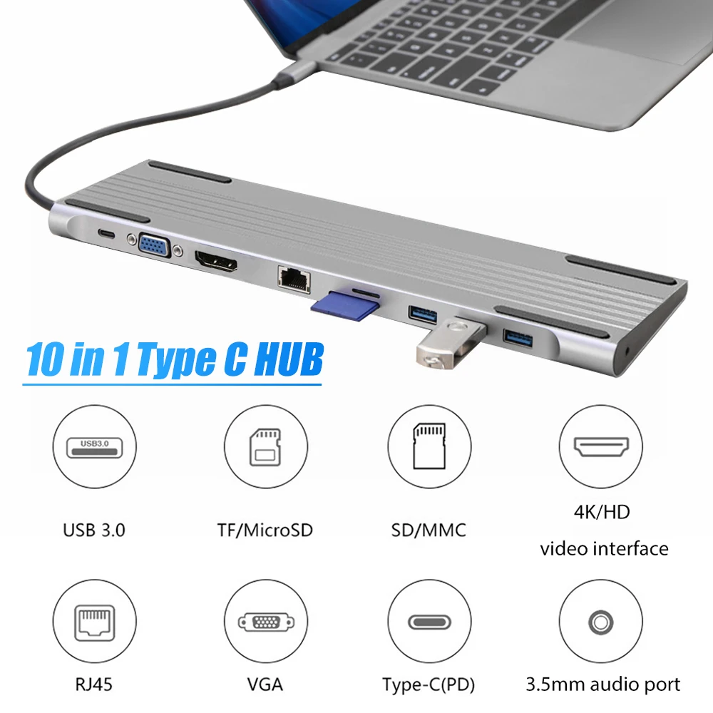 

Док-станция 10 в 1, USB 3,0, USB C на HDMI